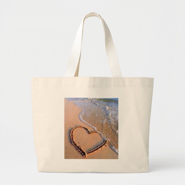 Bolsa Tote Grande coração na praia (Frente)