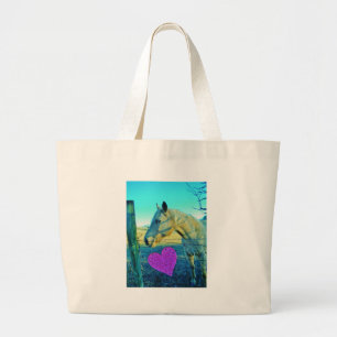 Bolsa Tote Grande Coração Rosa e Cavalo Amarelo