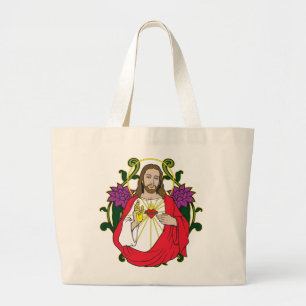 Bolsa Tote Grande Coração sagrado celestial de Jesus