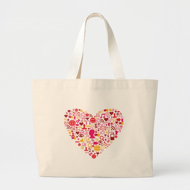 Bolsa Tote Grande Coração social da rede (Frente)