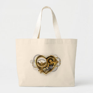 Bolsa Tote Grande Coração Steampunk com Manômetro