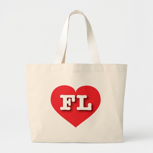 Bolsa Tote Grande Coração Vermelho da Flórida - Eu amo FL (Frente)