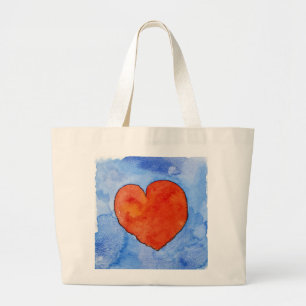 Bolsa Tote Grande Coração vermelho no azul 2011