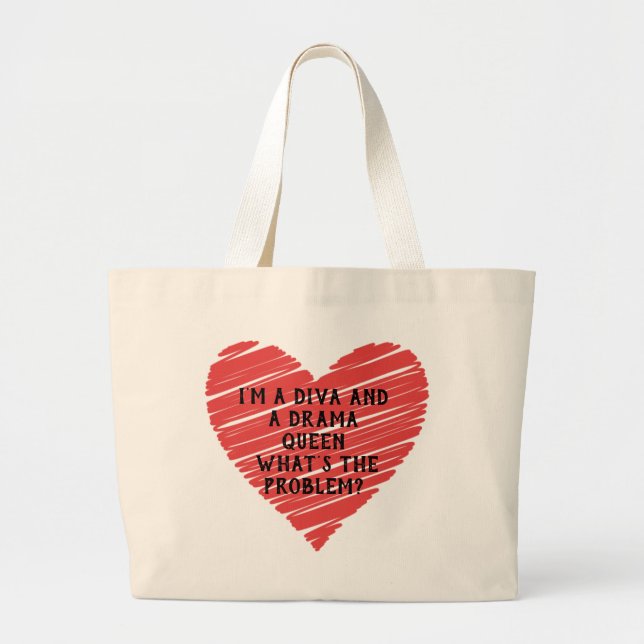 Bolsa Tote Grande Coração vermelho romântico (Frente)