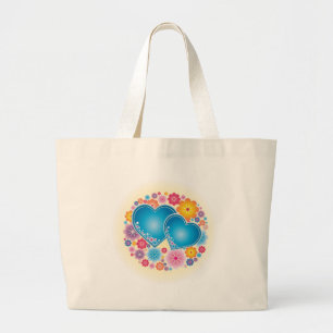 Bolsa Tote Grande Corações Azuis Floral