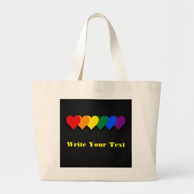 Bolsa Tote Grande Corações do orgulho LGBT (Frente)