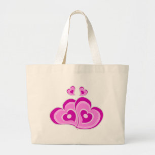 Bolsa Tote Grande Corações Roxos Retrô Amor Casamento Lavanda Rosa