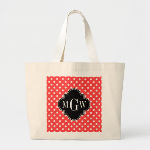 Bolsa Tote Grande Coral Whats Bolinhas Black Quatrefoil 3 Monograma
