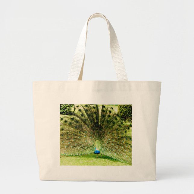 Bolsa Tote Grande Cores de Exibição de Peacock (Frente)