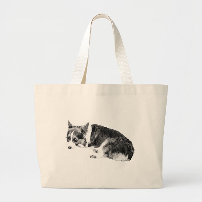 Bolsa Tote Grande Corgi Enrolado, Fácil de Carregar (Frente)