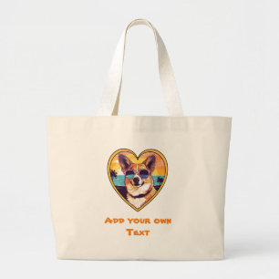 Bolsa Tote Grande Corgi na praia