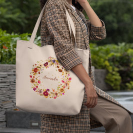 Bolsa Tote Grande Coroa Botânica | Obra de Arte Original de Flores P