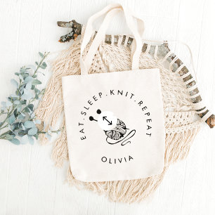 Bolsa Tote Grande Cortar Engraçado Comer Knit do Sono Repetir Person