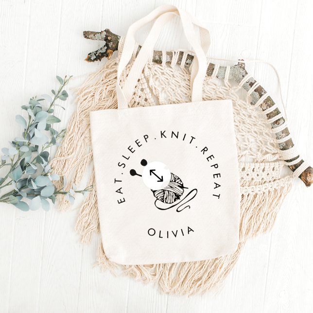 Bolsa Tote Grande Cortar Engraçado Comer Knit do Sono Repetir Person (Criador carregado)