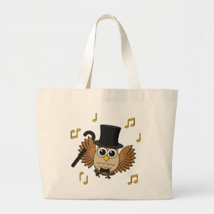Bolsa Tote Grande Coruja Dançarina Bonita com Cartoon de Notas de Mú