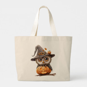 Bolsa Tote Grande Coruja de Halloween em Abóbora