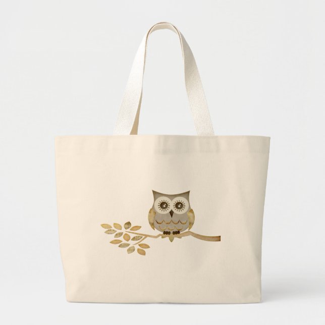 Bolsa Tote Grande Coruja larga dos olhos na árvore (Frente)