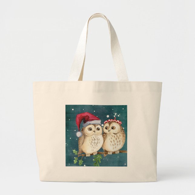 Bolsa Tote Grande Corujas de feliz-natal (Frente)