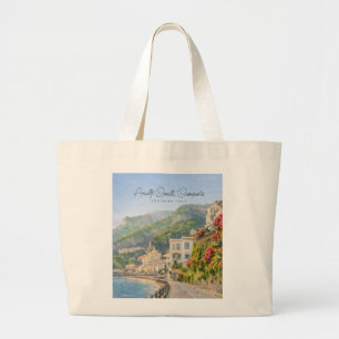 Bolsa Tote Grande Costa Amalfitana Aquarela Lembrança Romântica de V