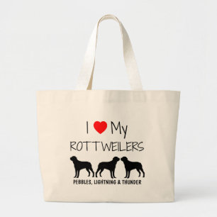 Bolsa Tote Grande Costume Adoro Os Meus Três Rottweilers