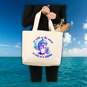 Bolsa Tote Grande Cotação dos golfinhos de aquarela  