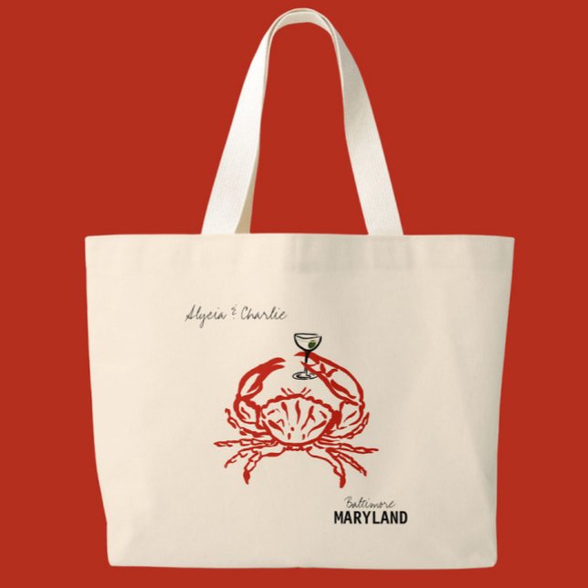 Bolsa Tote Grande Crab Maryland Wedding (Criador carregado)