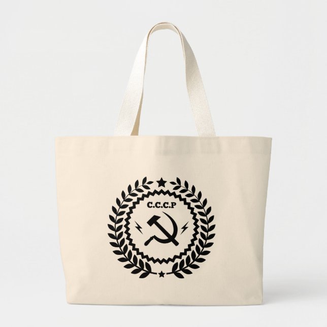 Bolsa Tote Grande Crachá comunista da foice do martelo de CCCP (Frente)