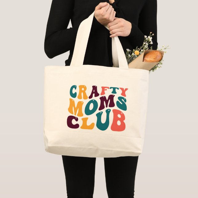Bolsa Tote Grande Crafty Mães Club Souvenir Retro Style Groovy (Frente (produto))