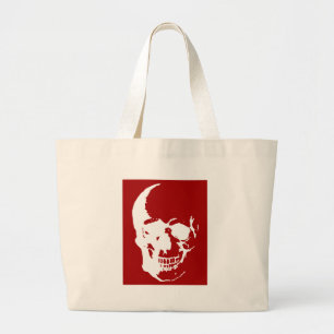 Bolsa Tote Grande Crânio - Arte de Fantasia de Metal Vermelho e Bran