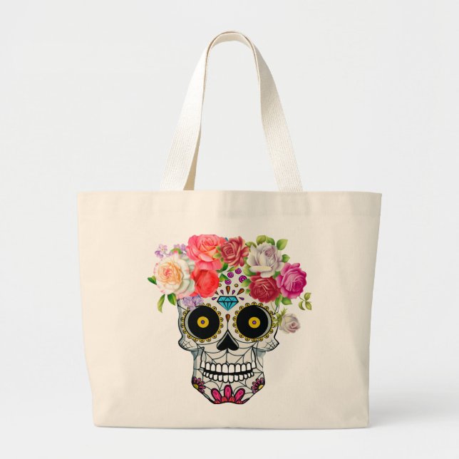 Bolsa Tote Grande Crânio com Floral (Frente)
