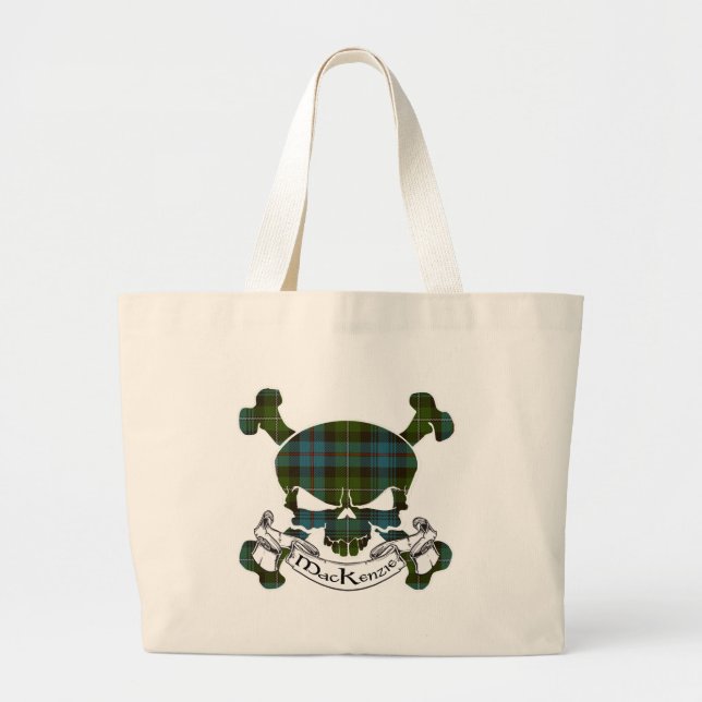 Bolsa Tote Grande Crânio do Tartan de MacKenzie (Frente)