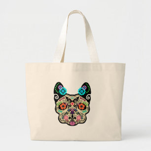 Bolsa Tote Grande Crânio Frenchie do açúcar