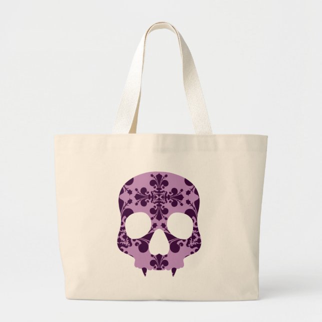 Bolsa Tote Grande Crânio quebrado de damasco roxo (Frente)