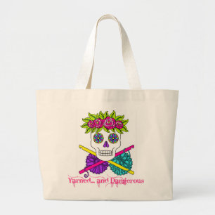 Bolsa Tote Grande Crânio Yarned e perigoso do açúcar na cor