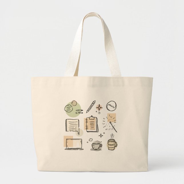 Bolsa Tote Grande Creative Tools & Icons Collage – Hand-Drawn (Frente)