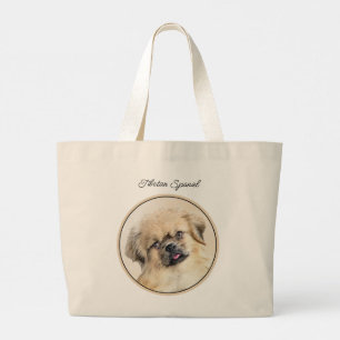 Bolsa Tote Grande Creme de Pintura em Espanhol Tibetano e Arte de Cã