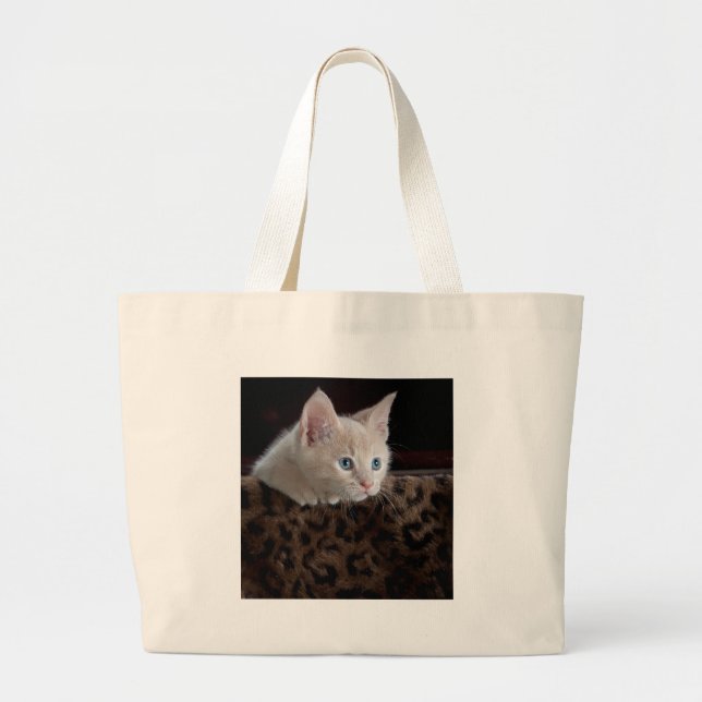 Bolsa Tote Grande Creme Kitten com Belos Olhos Azuis (Frente)