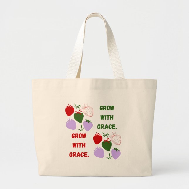 Bolsa Tote Grande 'Cresça com Graça' Estética de Morango  (Frente)