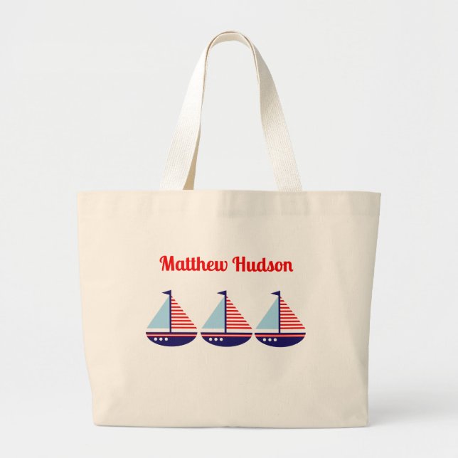 Bolsa Tote Grande Crianças Personalizadas De Nave-vela Náutica Cuta (Frente)