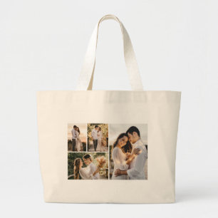 Bolsa Tote Grande Crie a sua própria colagem de 4 fotos