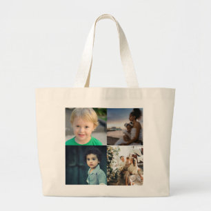 Bolsa Tote Grande Crie a sua própria colagem de 4 fotos