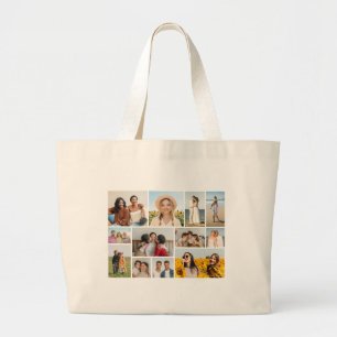 Bolsa Tote Grande Crie Sua Própria Colagem de 12 Fotos