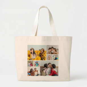 Bolsa Tote Grande Crie Sua Própria Colagem de 8 Fotos