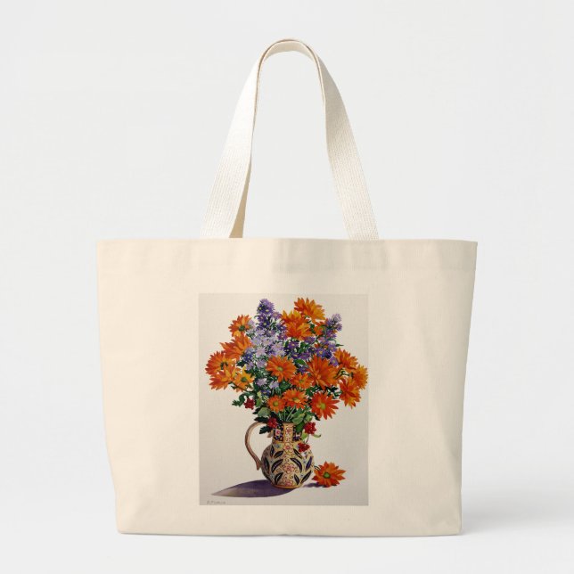 Bolsa Tote Grande Crisântemos alaranjados (Frente)