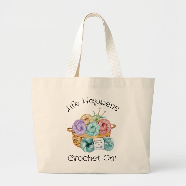 Bolsa Tote Grande Croché Em Personalizado (Frente)