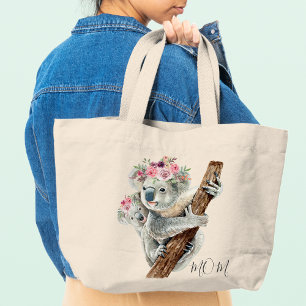 Bolsa Tote Grande Crote Moderna Floral Koala Personalizado