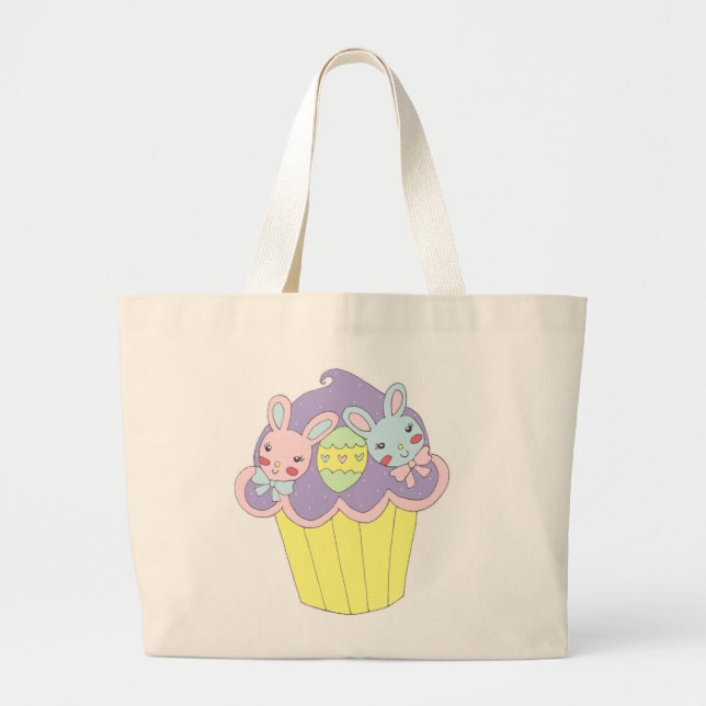 Bolsa Tote Grande Cupcake bonito dos coelhinhos da Páscoa (Frente)