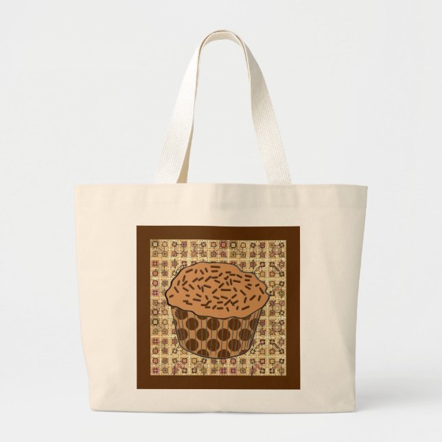 Bolsa Tote Grande Cupcake do Fosco de Caramelo com borrachas (Frente)