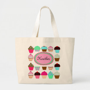 Bolsa Tote Grande Cupcakes coloridos - personalizados