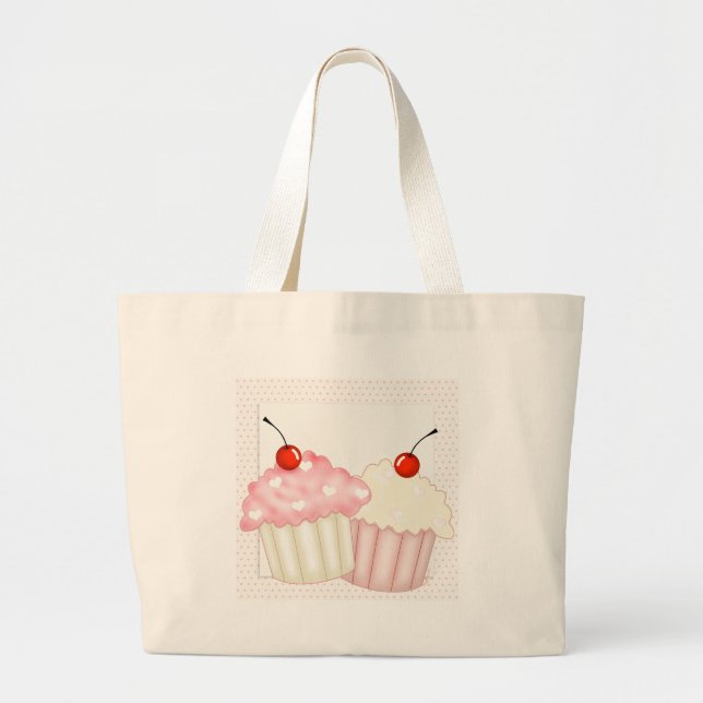 Bolsa Tote Grande Cupcakes cor-de-rosa (Frente)